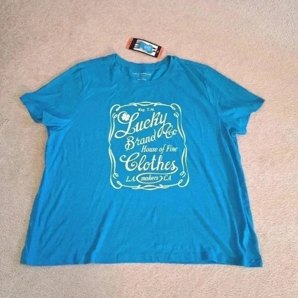 Lucky Brand Short Sleeved Tee Blue Logo T-shirt XXL Cotton Polyester  NWT - Picture 2 of 7